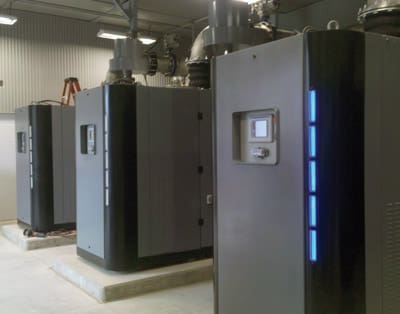 An easily-identified opportunity to reduce electricity consumption is the installation of high-efficiency blowers, often installed as jockey blowers to meet normal aeration demands (Photo credit: Black & Veatch).