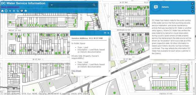DC Water’s “lead map” allows customers to access information about service line pipe materials at their address.